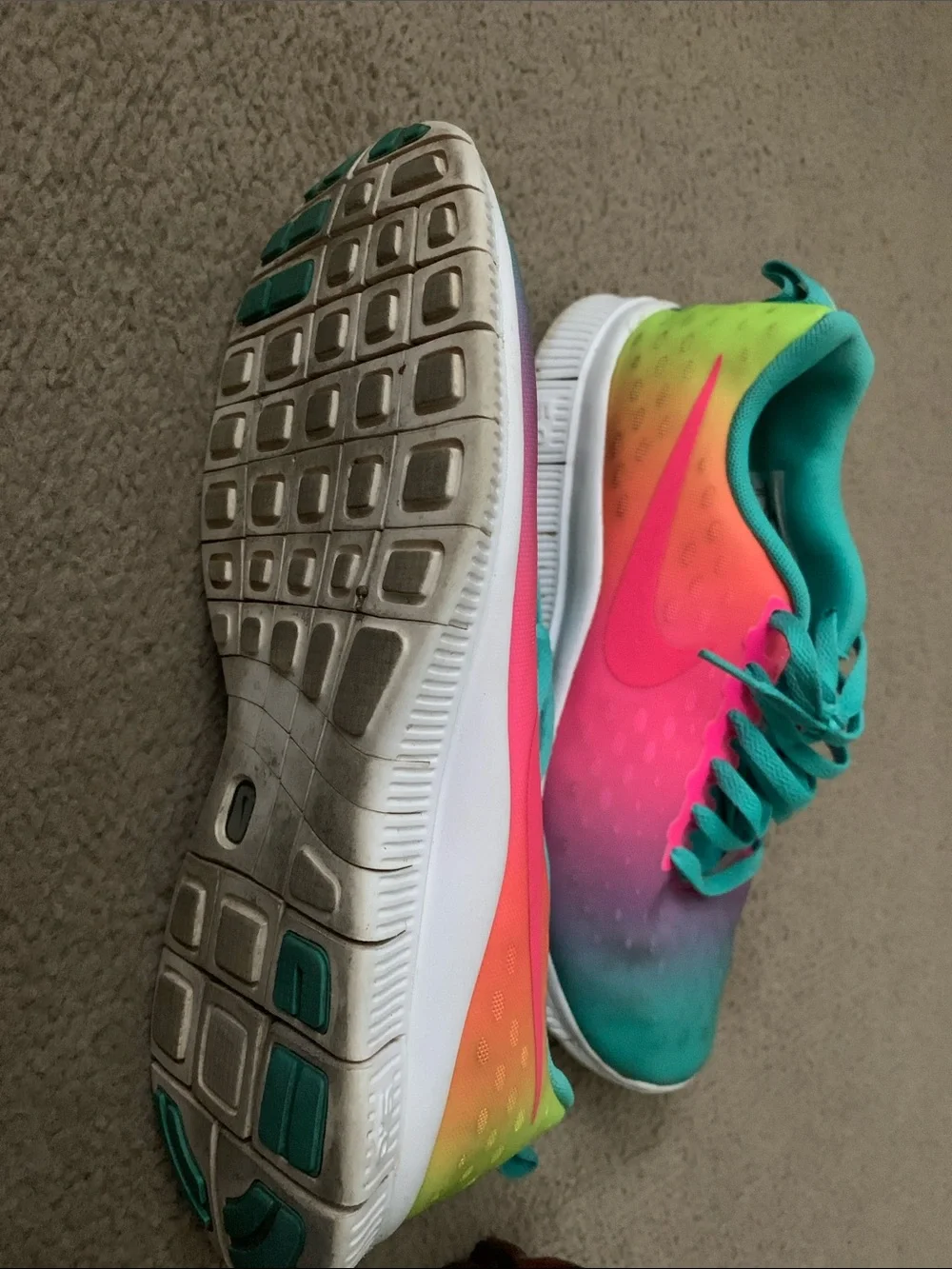 Kids Nike Gradient/Rainbow Athletic Sneakers - Teal & Pink